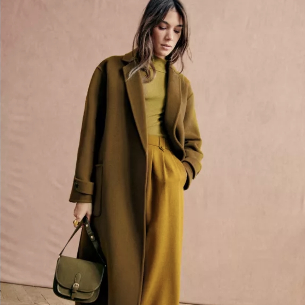Sezane Olive Green Long Coat